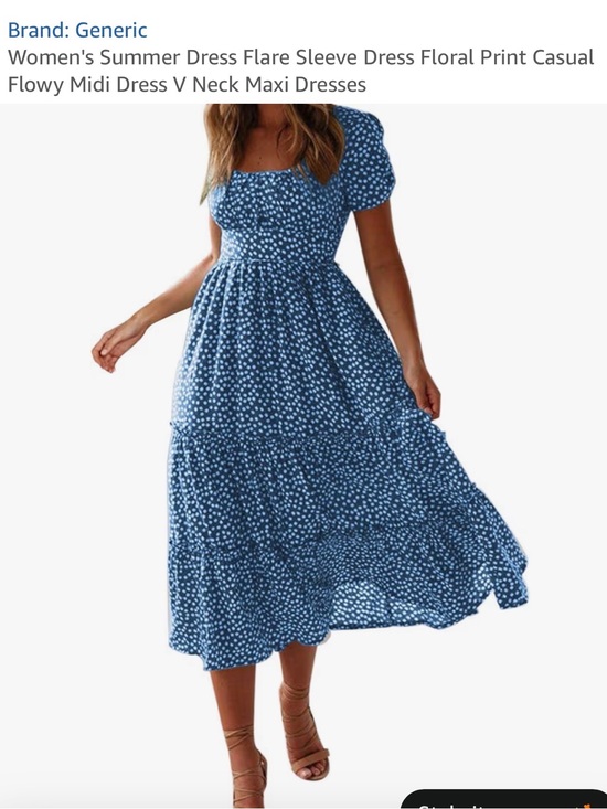 Dresses & Skirts - Blue Floral Midi Dress with Puff Sleeves